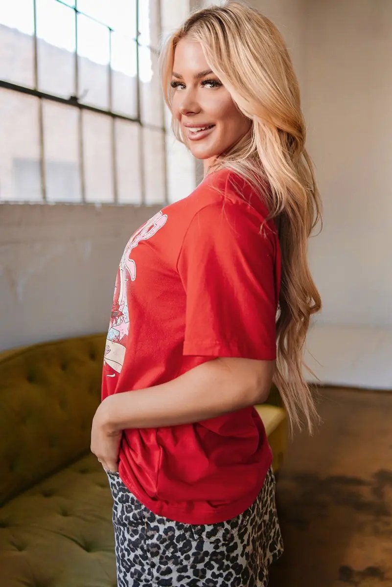 Tomato Red COWBOY Take Me Away Graphic Western Loose Tee - Love Salve